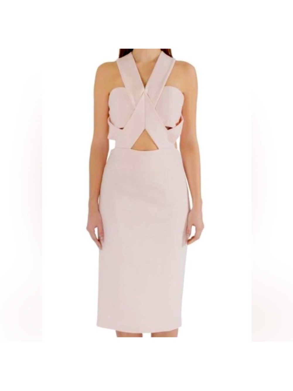 NICHOLAS Blush Pink Cross-Front Midi Dress